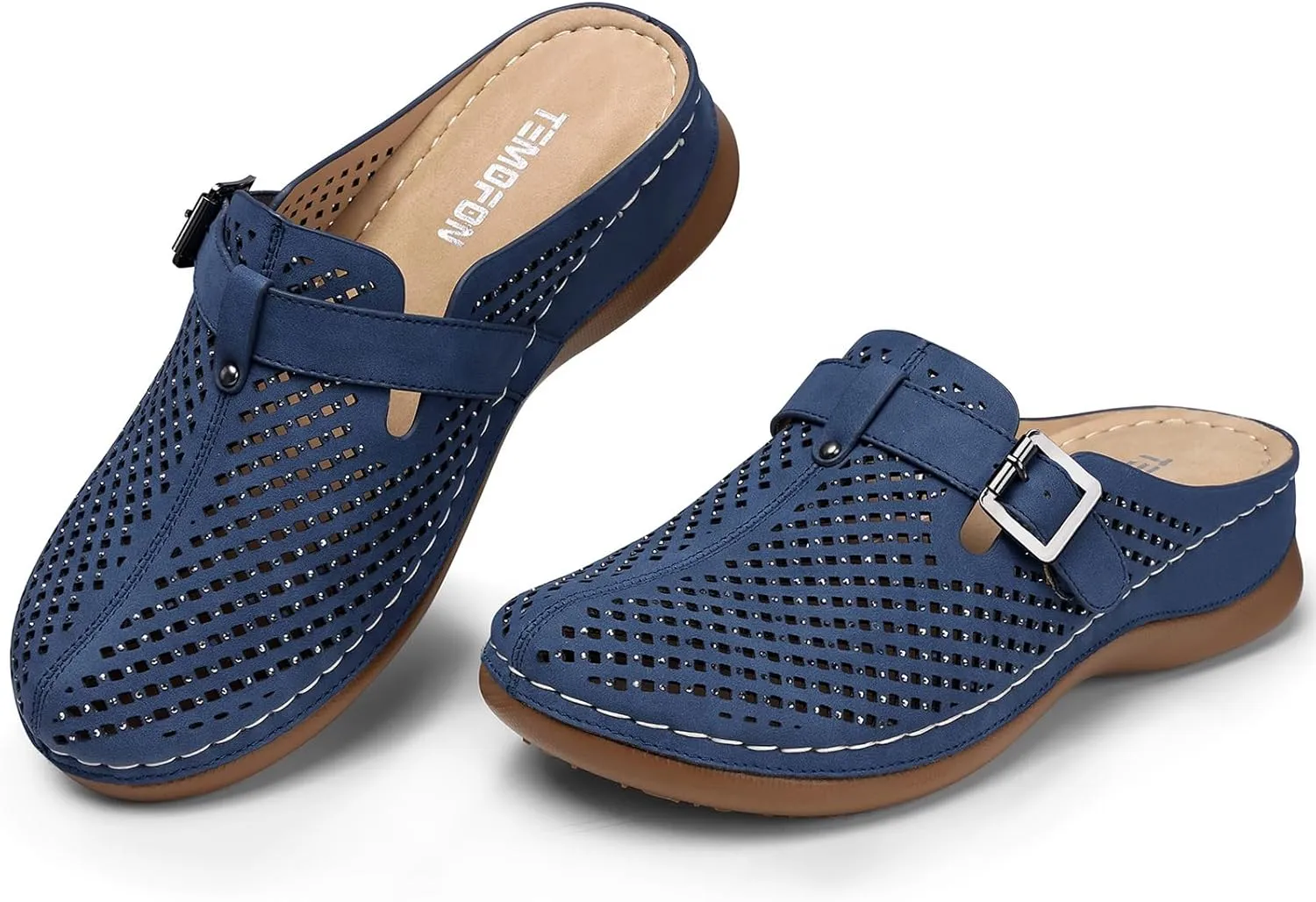 TEMOFON Clogs for Women Mules Slip on: Closed Toe Sandals, Summer Shoes Dressy, Comfortable Walking Wedge Clogs