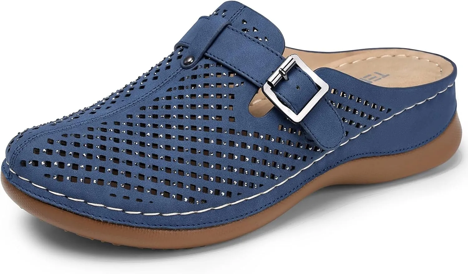 TEMOFON Clogs for Women Mules Slip on: Closed Toe Sandals, Summer Shoes Dressy, Comfortable Walking Wedge Clogs