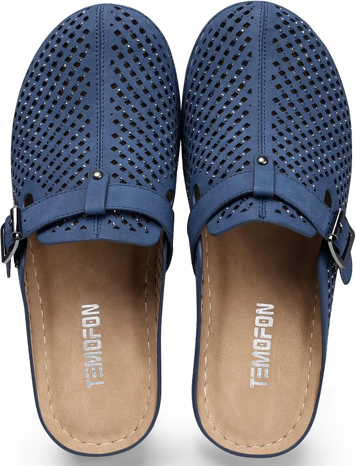 TEMOFON Clogs for Women Mules Slip on: Closed Toe Sandals, Summer Shoes Dressy, Comfortable Walking Wedge Clogs