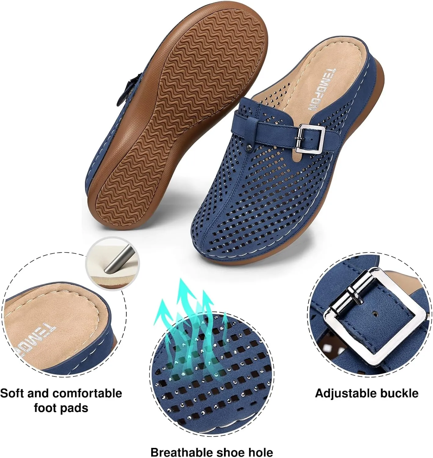 TEMOFON Clogs for Women Mules Slip on: Closed Toe Sandals, Summer Shoes Dressy, Comfortable Walking Wedge Clogs