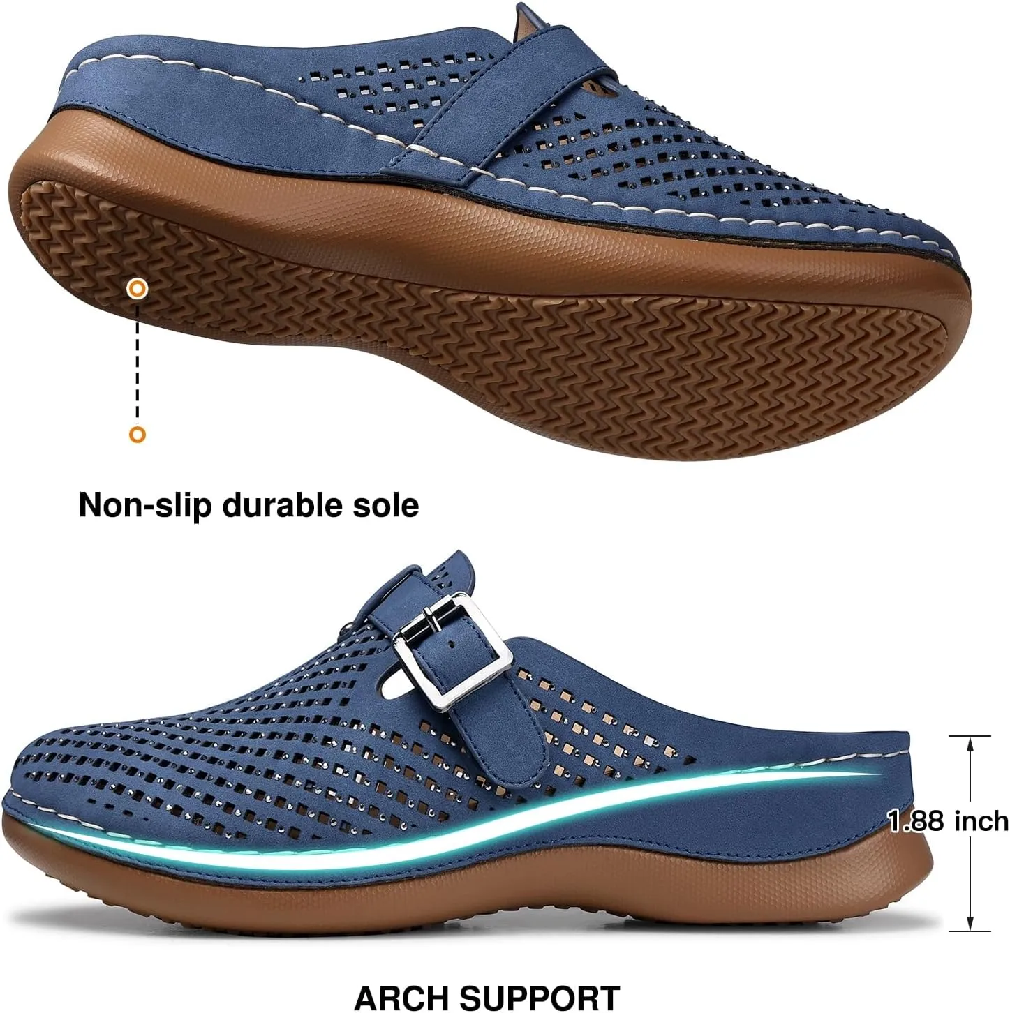 TEMOFON Clogs for Women Mules Slip on: Closed Toe Sandals, Summer Shoes Dressy, Comfortable Walking Wedge Clogs