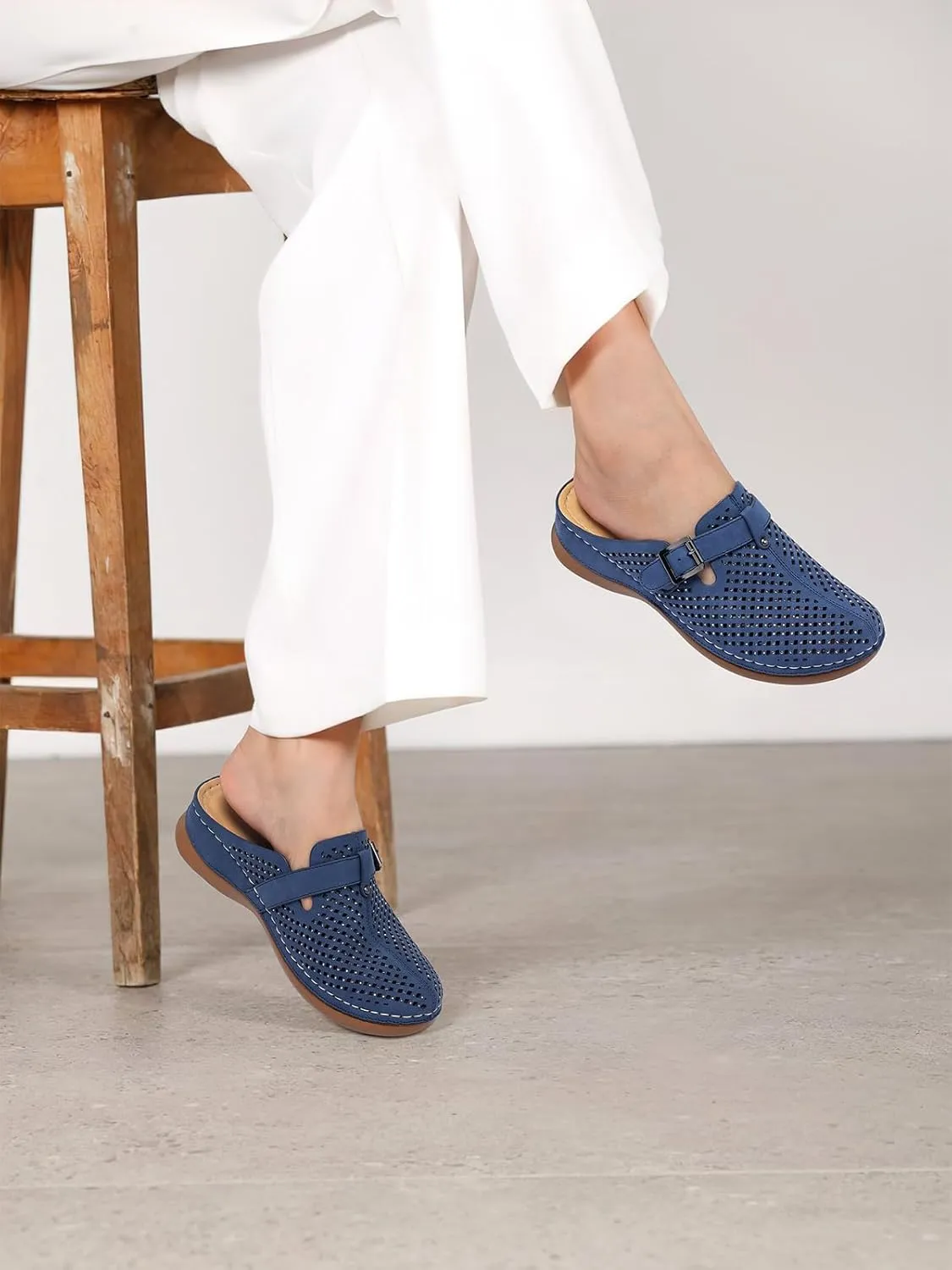 TEMOFON Clogs for Women Mules Slip on: Closed Toe Sandals, Summer Shoes Dressy, Comfortable Walking Wedge Clogs