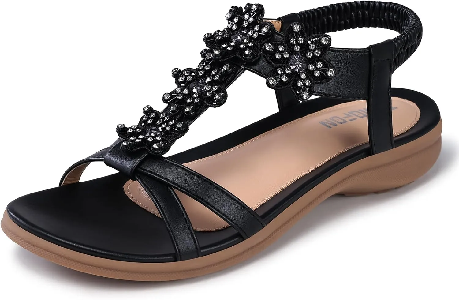TEMOFON Flats Sandals for Women Dressy: Summer Elastic Ankle Strap Flat Sandals - Comfortable Beach Women