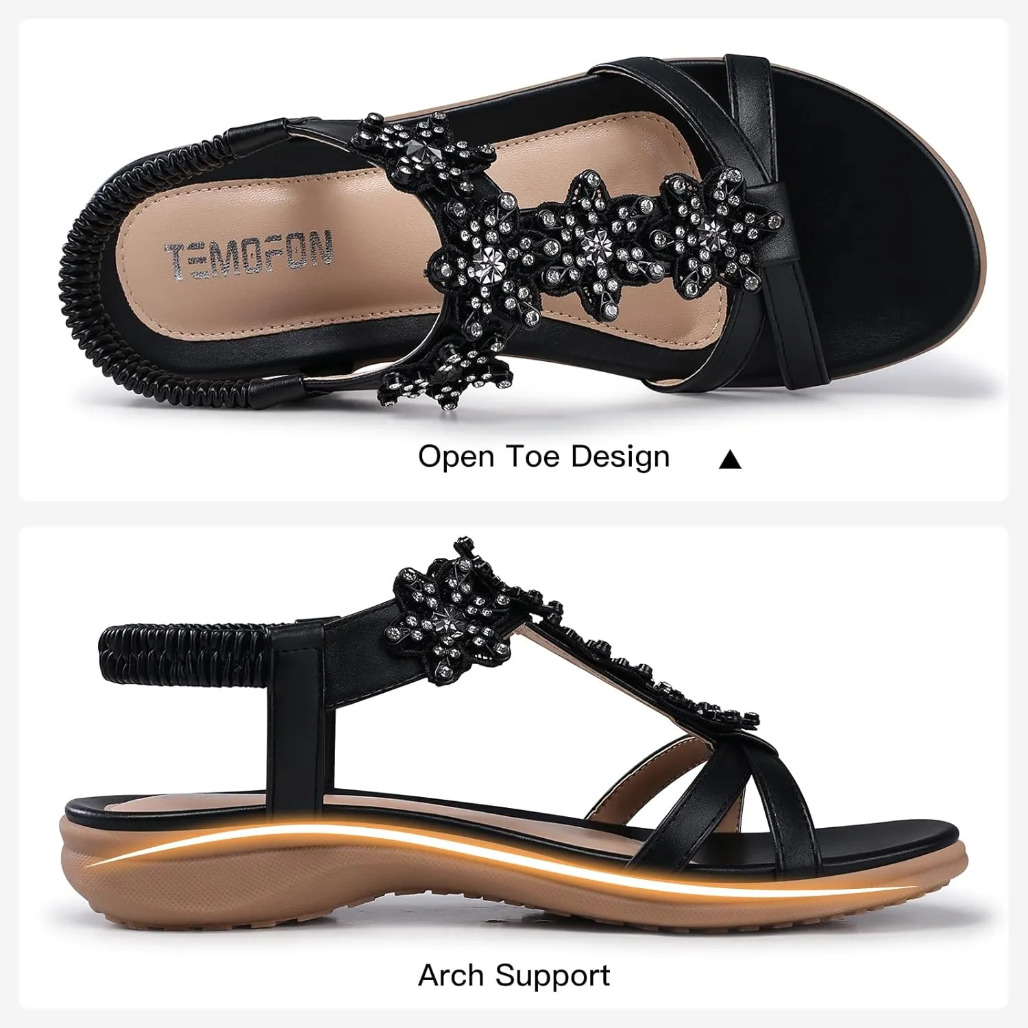 TEMOFON Flats Sandals for Women Dressy: Summer Elastic Ankle Strap Flat Sandals - Comfortable Beach Women