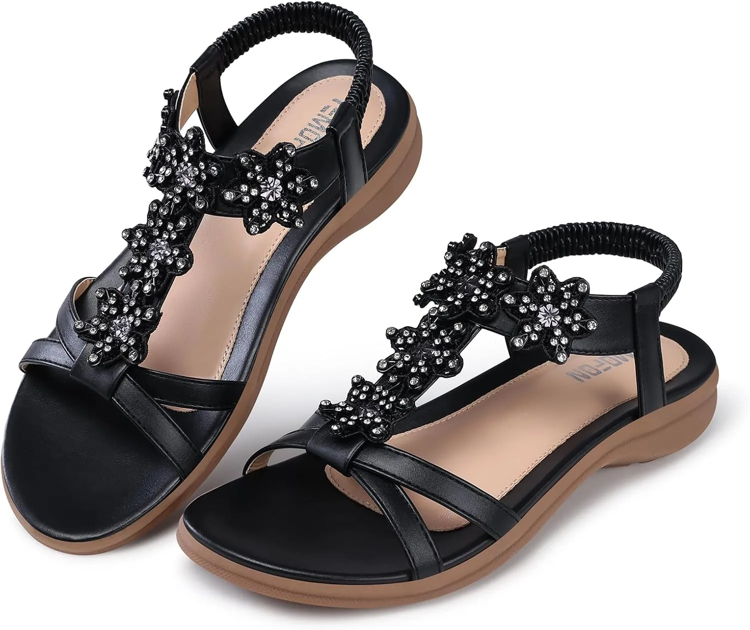 TEMOFON Flats Sandals for Women Dressy: Summer Elastic Ankle Strap Flat Sandals - Comfortable Beach Women