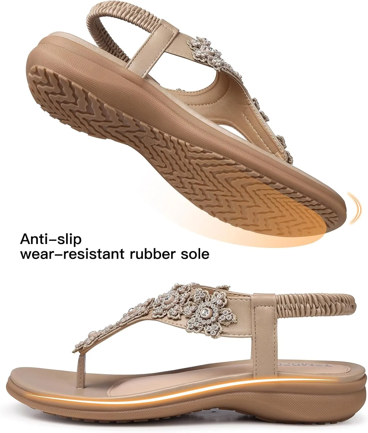 TEMOFON Sandals for Women Flat Dressy: Summer Flower Sandals with Ankle Strap Comfortable Casual Walking Flat Sandals Size 5-11