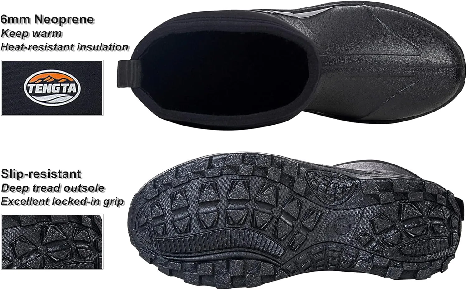 TENGTA Narrow Fit Waterproof Rubber Rain Boots for Men and Women - Durable 6mm Neoprene Insulated, Ideal for Hunting, Farming & Outdoor Work