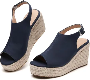 Tilocow Espadrilles Wedges for Women Open Toe Ankle Strap Platform Dressy Casual Sandals Travel Slides