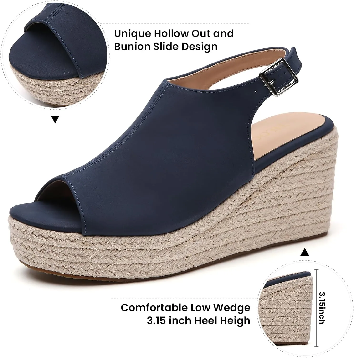 Tilocow Espadrilles Wedges for Women Open Toe Ankle Strap Platform Dressy Casual Sandals Travel Slides