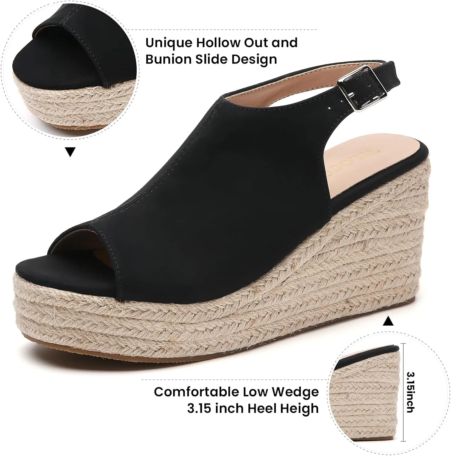 Tilocow Espadrilles Wedges for Women Open Toe Ankle Strap Platform Dressy Casual Sandals Travel Slides