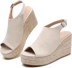 Tilocow Espadrilles Wedges for Women Open Toe Ankle Strap Platform Dressy Casual Sandals Travel Slides