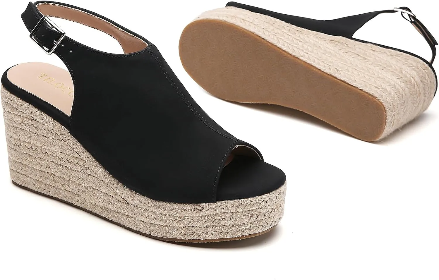 Tilocow Espadrilles Wedges for Women Open Toe Ankle Strap Platform Dressy Casual Sandals Travel Slides
