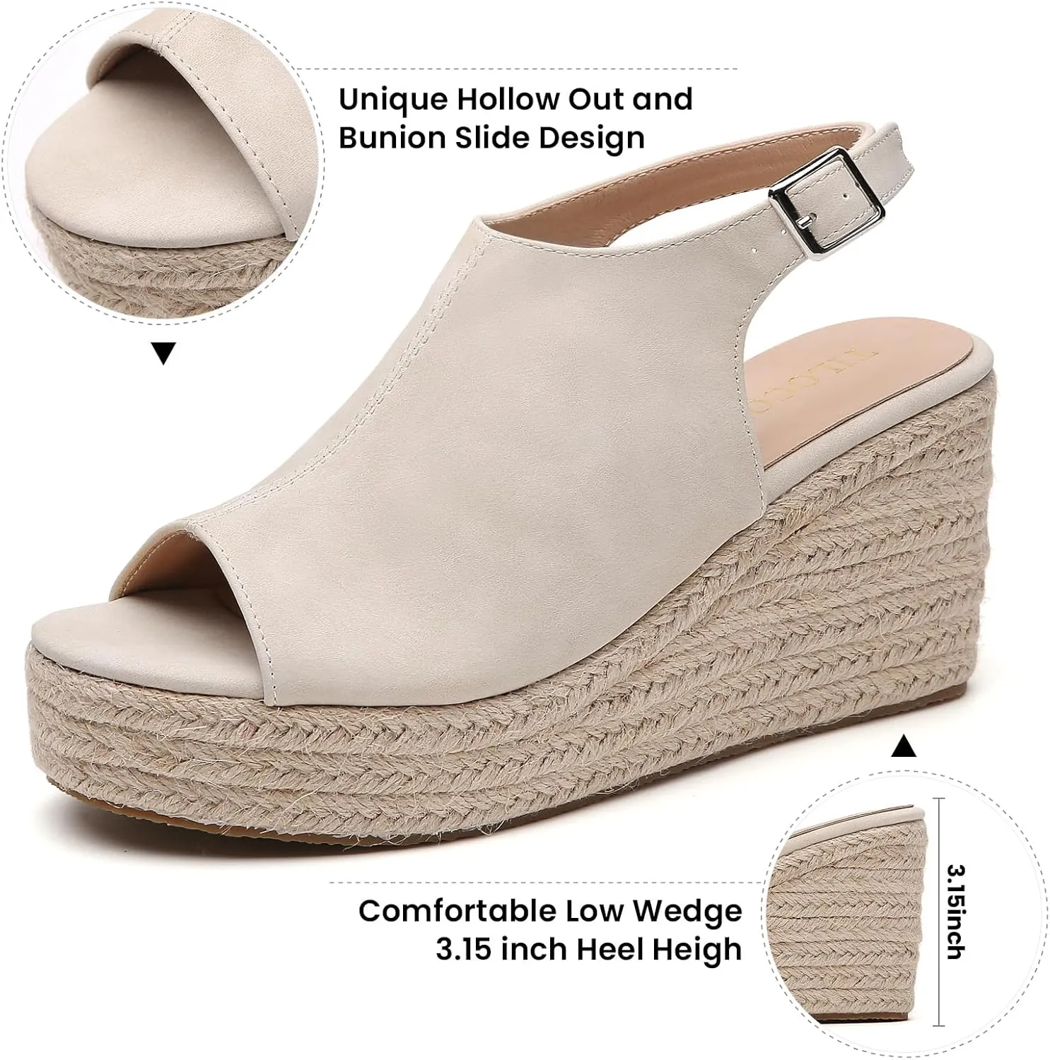 Tilocow Espadrilles Wedges for Women Open Toe Ankle Strap Platform Dressy Casual Sandals Travel Slides