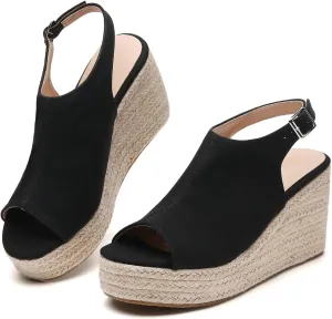 Tilocow Espadrilles Wedges for Women Open Toe Ankle Strap Platform Dressy Casual Sandals Travel Slides