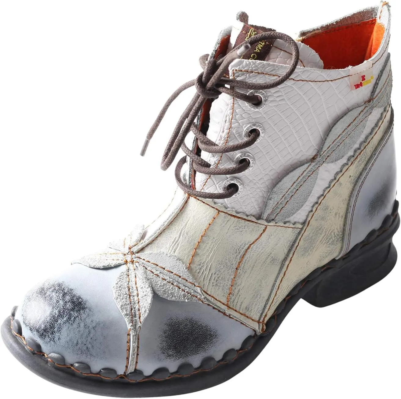 TMA EYES Women's Ankle Boots Low Heel Lace-up Side Zipper Fashion Leather Booties