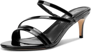 TNYNFBEB Womens Stiletto Mid Heel Open Toe Sandals Mules Shoes Slip-on Prom Wedding Dress Patent Leather Summer 2.6 Inches Heels