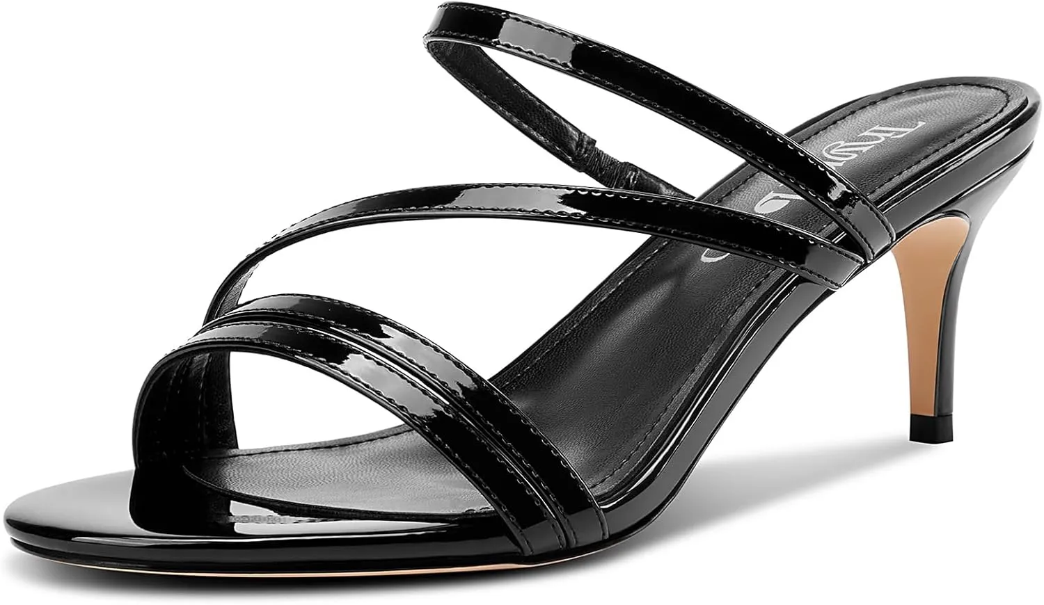TNYNFBEB Womens Stiletto Mid Heel Open Toe Sandals Mules Shoes Slip-on Prom Wedding Dress Patent Leather Summer 2.6 Inches Heels