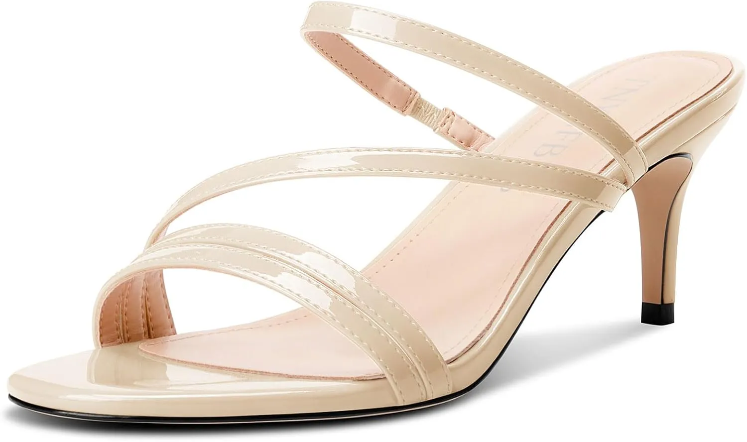 TNYNFBEB Womens Stiletto Mid Heel Open Toe Sandals Mules Shoes Slip-on Prom Wedding Dress Patent Leather Summer 2.6 Inches Heels