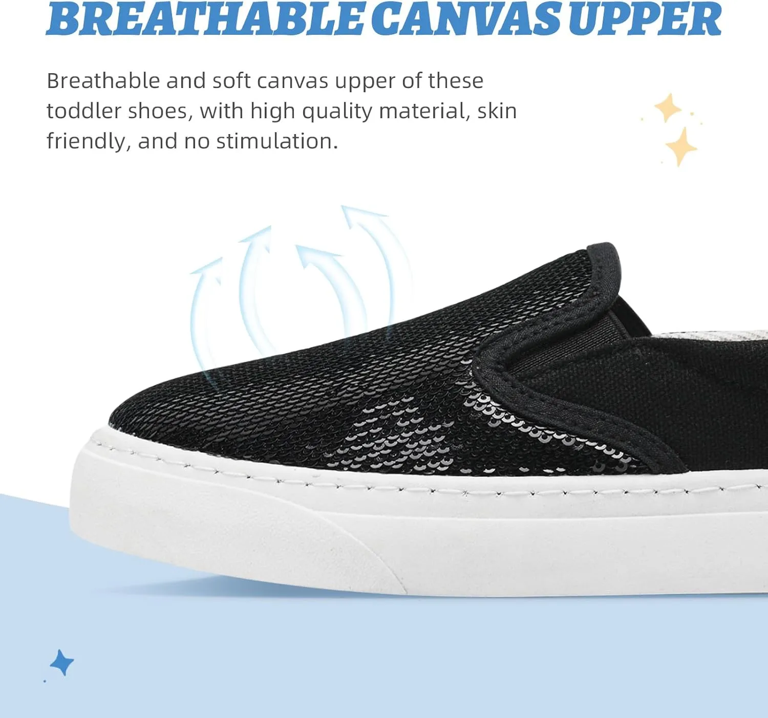 Toddler Girls and Boys Sneakers Canvas Low Top Slip On Casual Sparkle Sequins Walking/Running Shoes