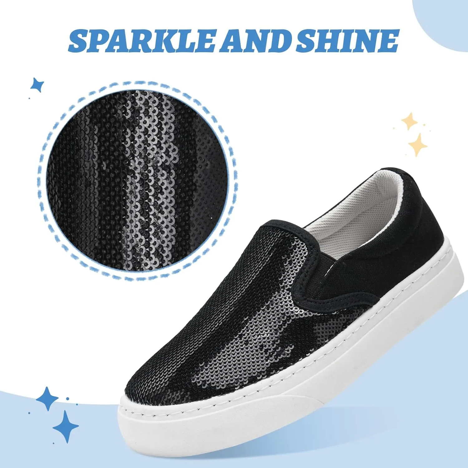 Toddler Girls and Boys Sneakers Canvas Low Top Slip On Casual Sparkle Sequins Walking/Running Shoes