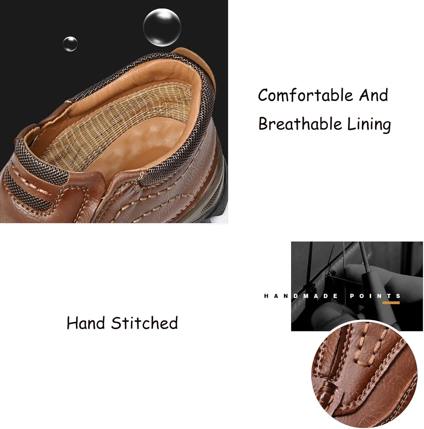 Tokouk Mens Breathable Hand Stitching Leather Slip On Ankle Boots, Classic Outdoor Moccasin Chukka Boots Non-Slip Casual Hiking Boots
