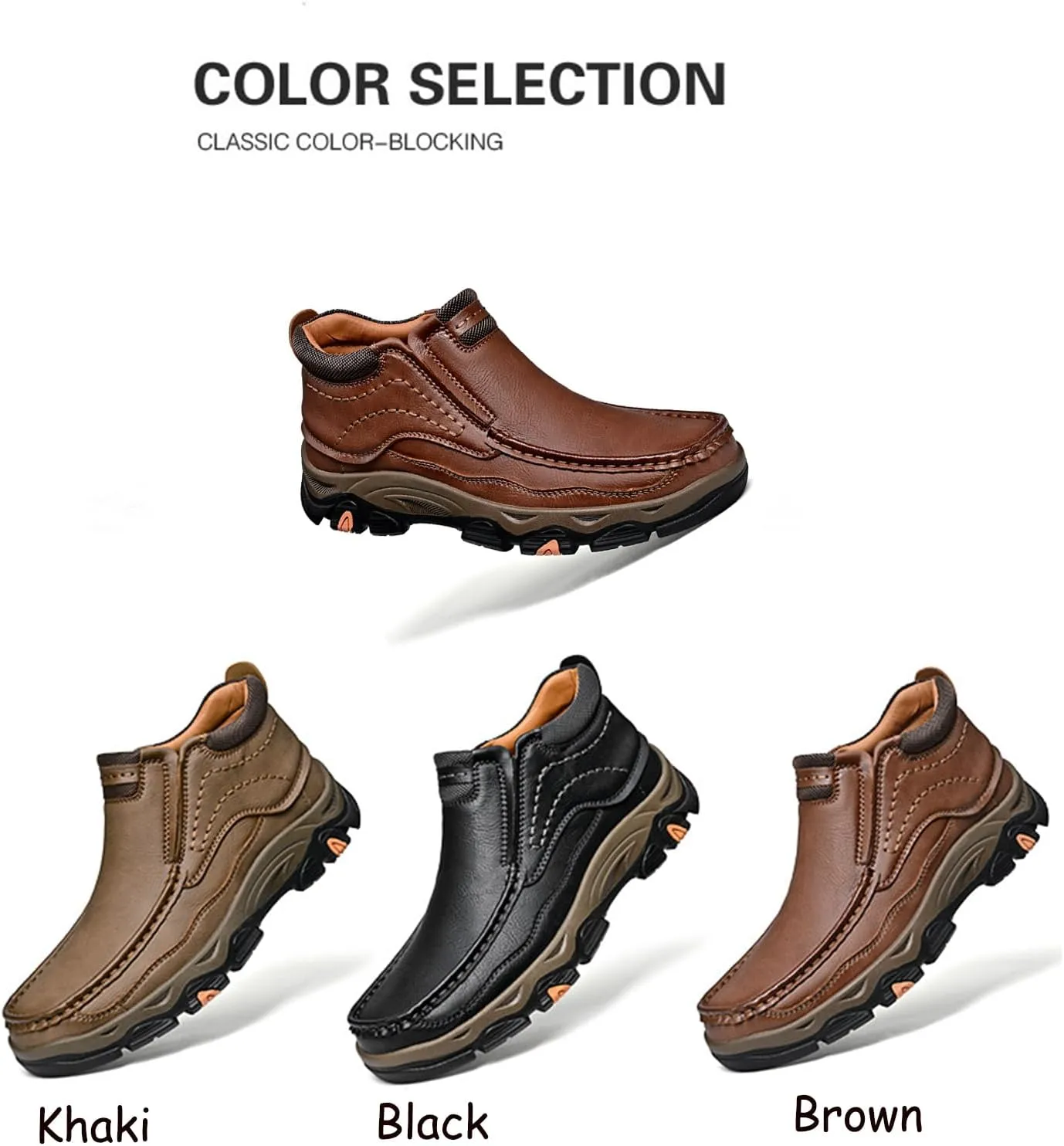 Tokouk Mens Breathable Hand Stitching Leather Slip On Ankle Boots, Classic Outdoor Moccasin Chukka Boots Non-Slip Casual Hiking Boots