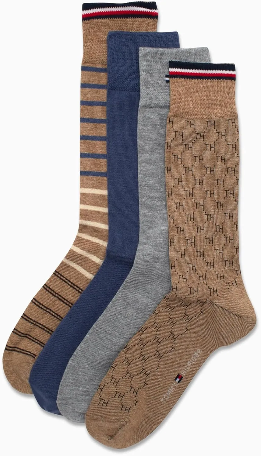 Tommy Hilfiger Men's Dress Socks - 4 Pack Lightweight Soft Cotton Blend Dress Socks - Comfort Stretch Crew Socks for Men