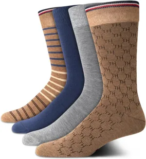 Tommy Hilfiger Men's Dress Socks - 4 Pack Lightweight Soft Cotton Blend Dress Socks - Comfort Stretch Crew Socks for Men