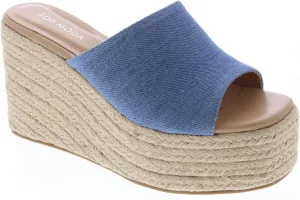 TOP Moda Women Open Toe High Wedge Jute Espadrille Slip on Slide Sandals