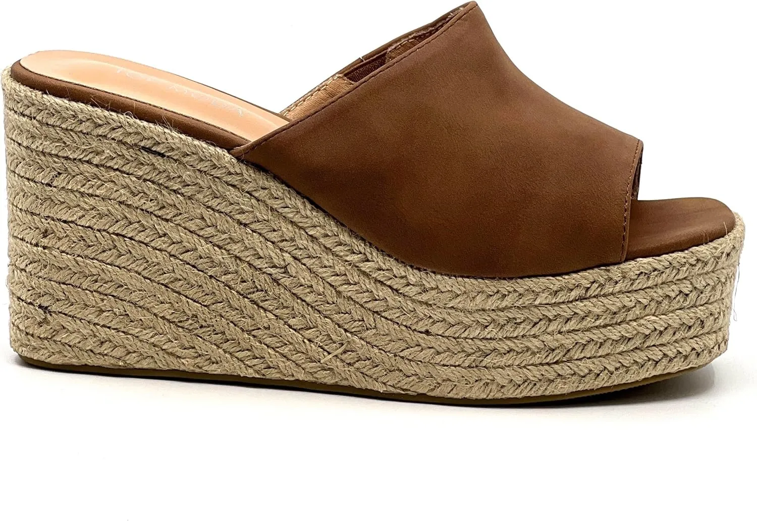 TOP Moda Women Open Toe High Wedge Jute Espadrille Slip on Slide Sandals