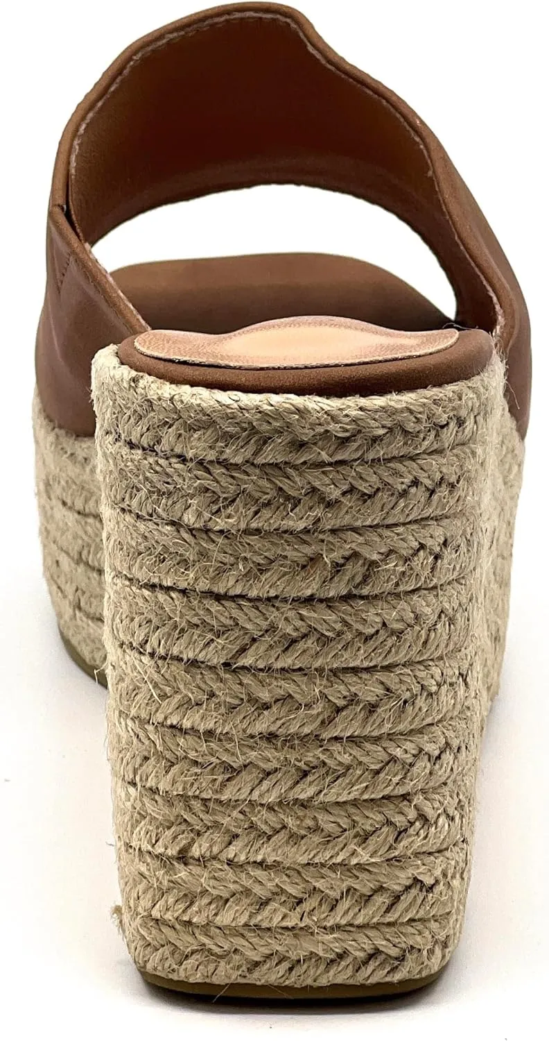 TOP Moda Women Open Toe High Wedge Jute Espadrille Slip on Slide Sandals