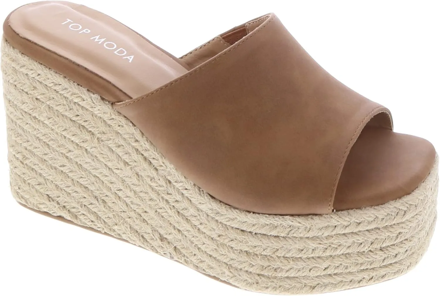 TOP Moda Women Open Toe High Wedge Jute Espadrille Slip on Slide Sandals