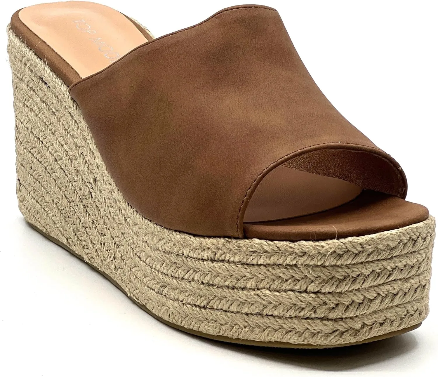 TOP Moda Women Open Toe High Wedge Jute Espadrille Slip on Slide Sandals