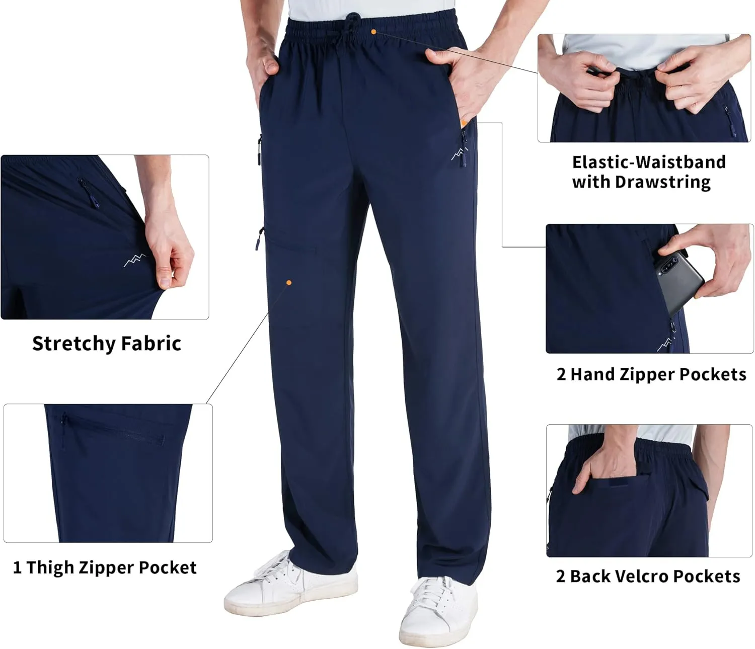 TRAILSIDE SUPPLY CO. Mens Lightweight Track Pants,Stretchy Pants with Zipper Pockets