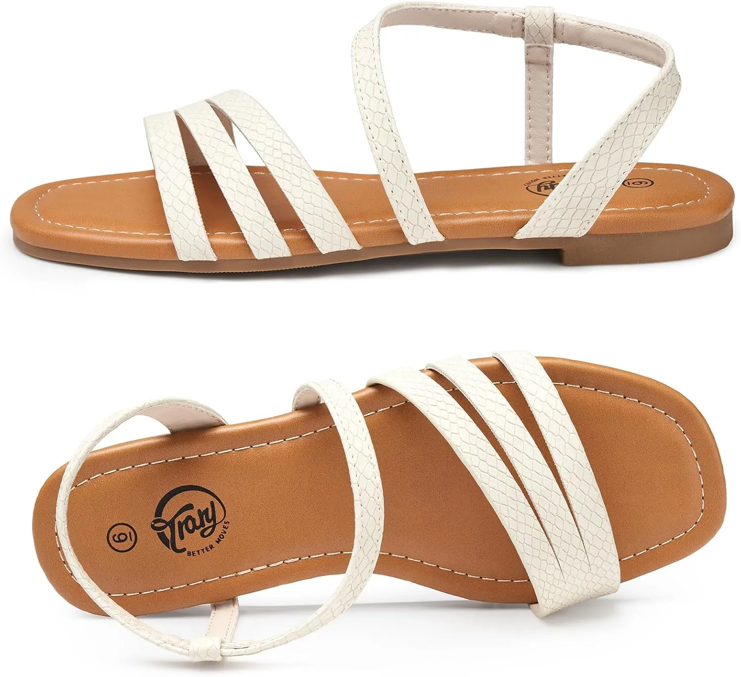 Trary Sandals for Women, Womens Sandals Shoes Square Open Toe Cute Strappy Women's Flats Sandals for Dressy Beach Summer Wedding Comfortable Casual Sandalias De Mujer