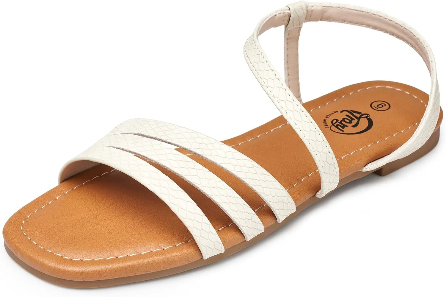 Trary Sandals for Women, Womens Sandals Shoes Square Open Toe Cute Strappy Women's Flats Sandals for Dressy Beach Summer Wedding Comfortable Casual Sandalias De Mujer