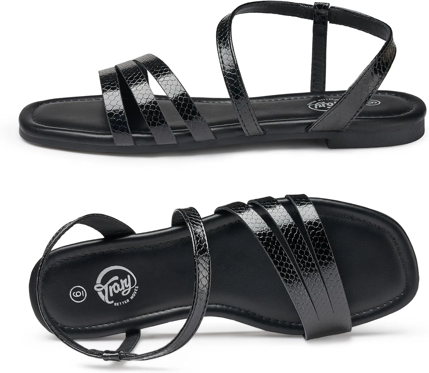 Trary Sandals for Women, Womens Sandals Shoes Square Open Toe Cute Strappy Women's Flats Sandals for Dressy Beach Summer Wedding Comfortable Casual Sandalias De Mujer
