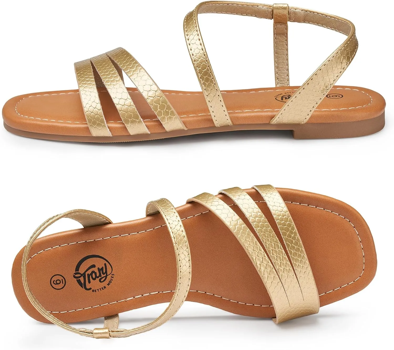 Trary Sandals for Women, Womens Sandals Shoes Square Open Toe Cute Strappy Women's Flats Sandals for Dressy Beach Summer Wedding Comfortable Casual Sandalias De Mujer