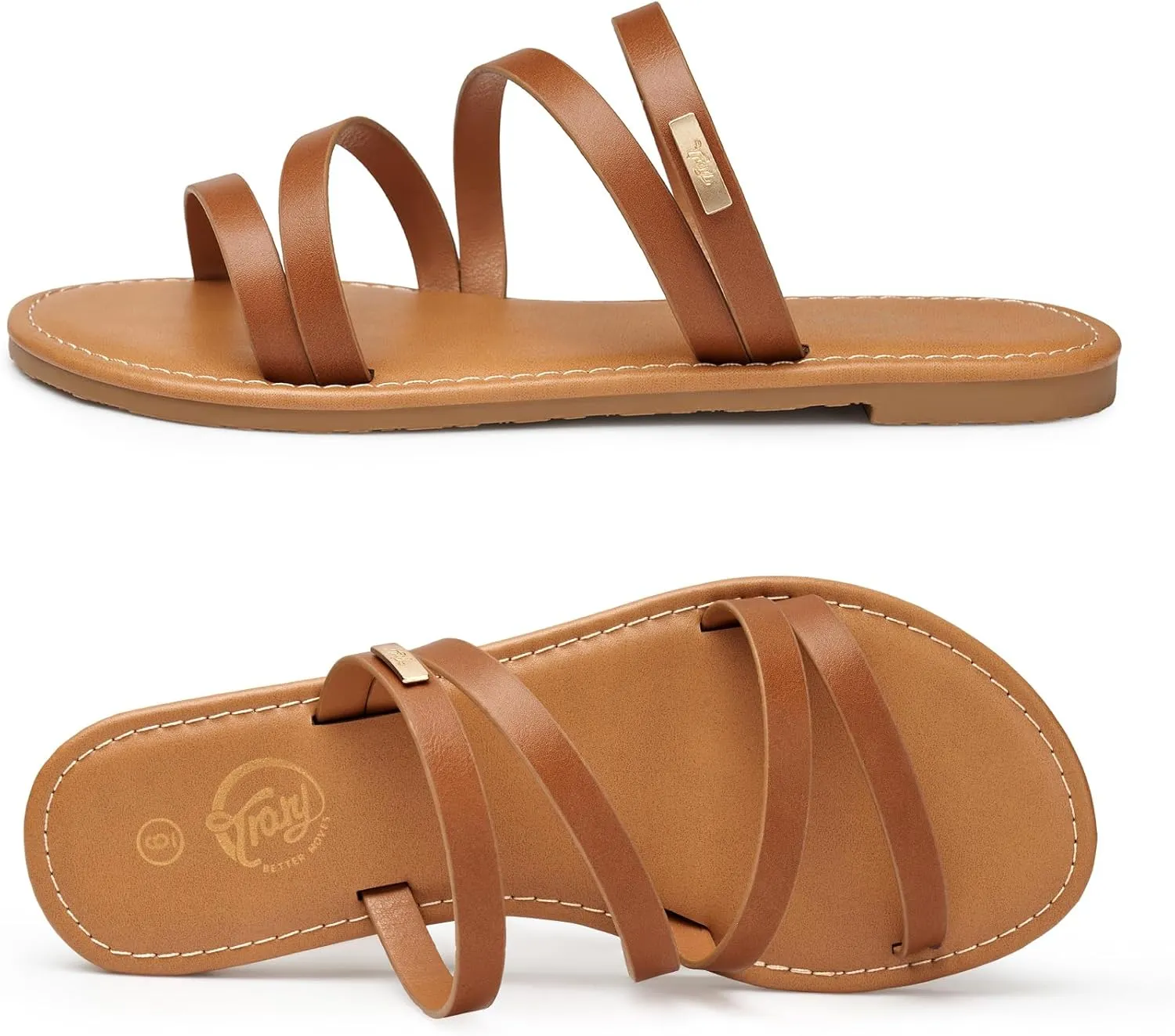 Trary Women's Flat Sandals,Strappy Flip Flops Dressy,Comfortable Slide for Girls' Summer