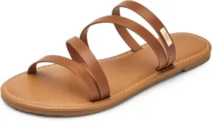 Trary Women's Flat Sandals,Strappy Flip Flops Dressy,Comfortable Slide for Girls' Summer