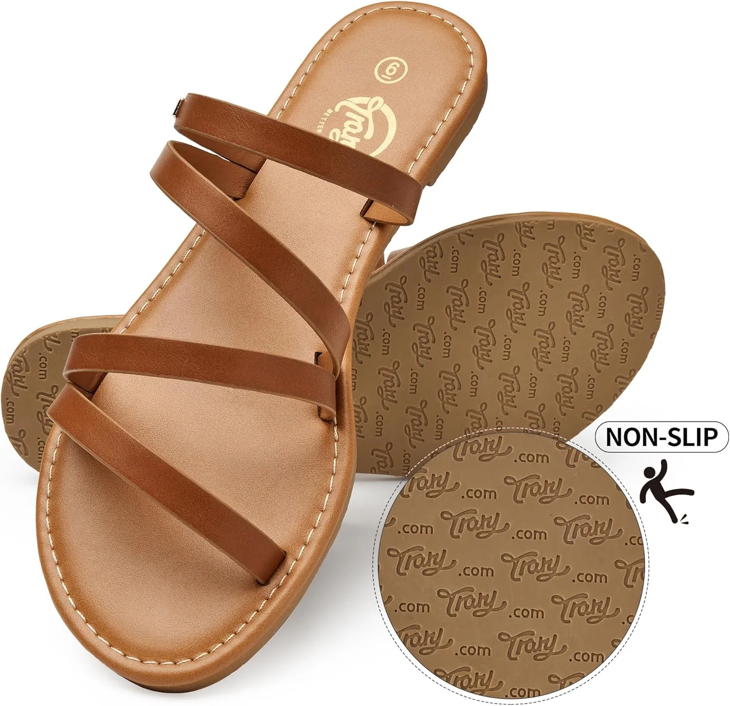 Trary Women's Flat Sandals,Strappy Flip Flops Dressy,Comfortable Slide for Girls' Summer