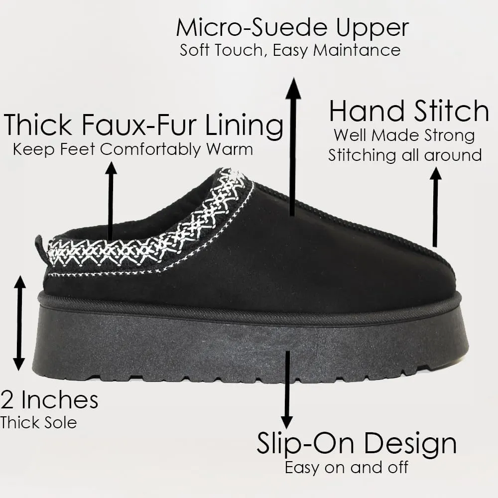 TRENDSUP Women's Platform Slippers, Suede Short Ankle Boots, Fur Fleece Lined, Slip-on, Durable for Indoor and Outdoor, Warm and Fuzzy