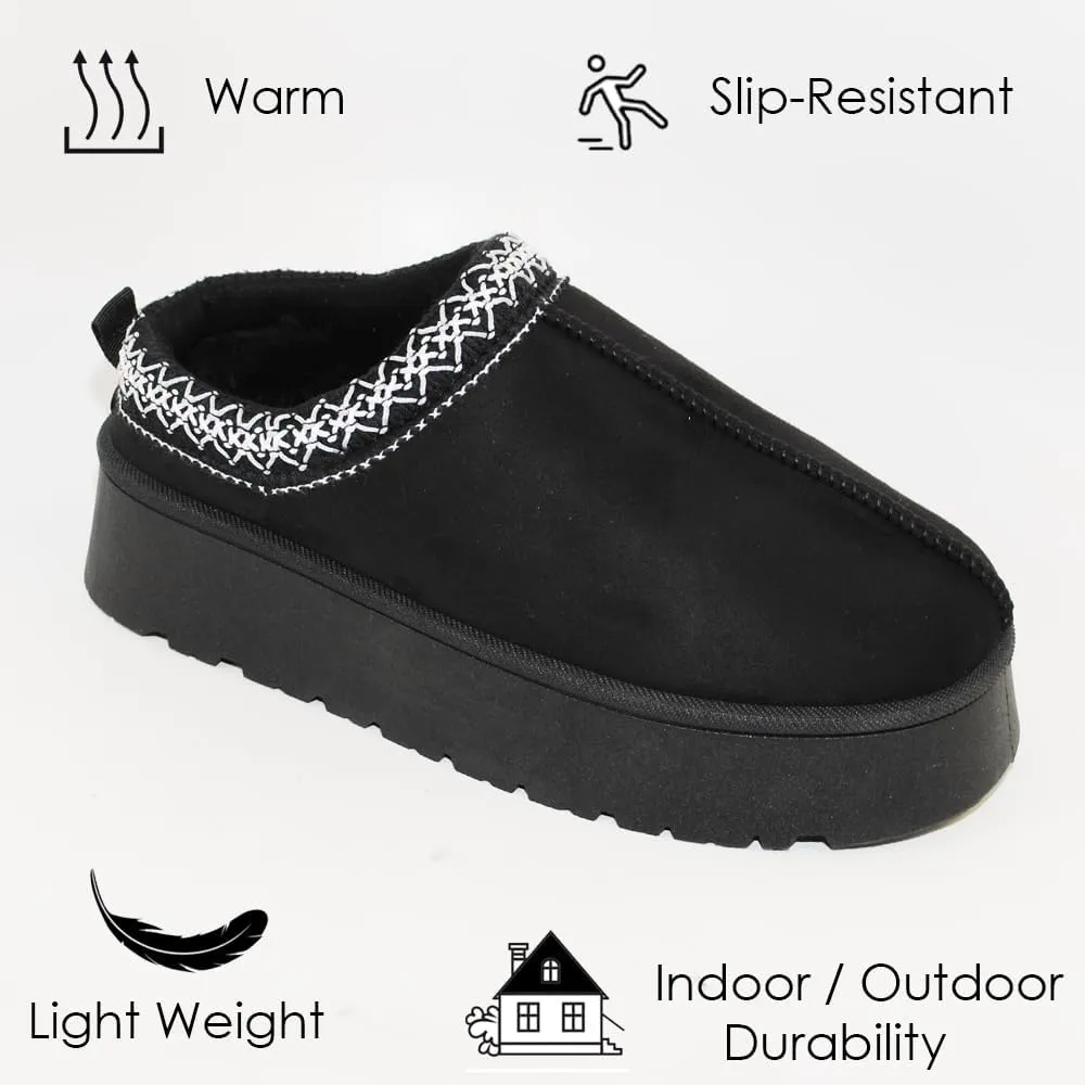 TRENDSUP Women's Platform Slippers, Suede Short Ankle Boots, Fur Fleece Lined, Slip-on, Durable for Indoor and Outdoor, Warm and Fuzzy