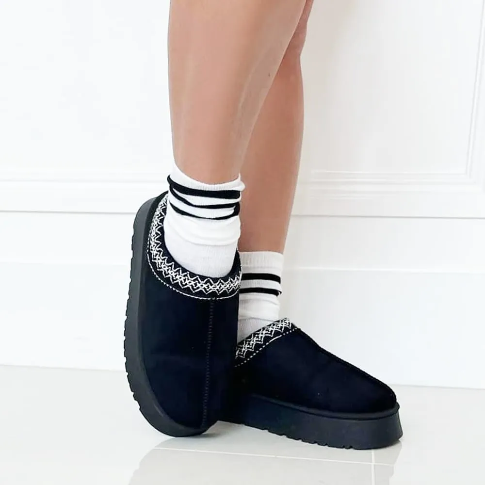 TRENDSUP Women's Platform Slippers, Suede Short Ankle Boots, Fur Fleece Lined, Slip-on, Durable for Indoor and Outdoor, Warm and Fuzzy
