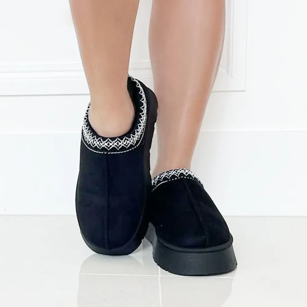 TRENDSUP Women's Platform Slippers, Suede Short Ankle Boots, Fur Fleece Lined, Slip-on, Durable for Indoor and Outdoor, Warm and Fuzzy