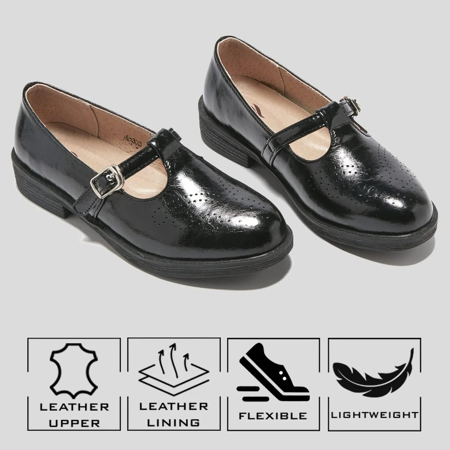 TRULAND Women's Leather Mary Jane Oxfords Shoes - Slip On T-Strap Loafers Casual Closed Toe Dressy Flats Shoes for Office Work