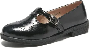 TRULAND Women's Leather Mary Jane Oxfords Shoes - Slip On T-Strap Loafers Casual Closed Toe Dressy Flats Shoes for Office Work