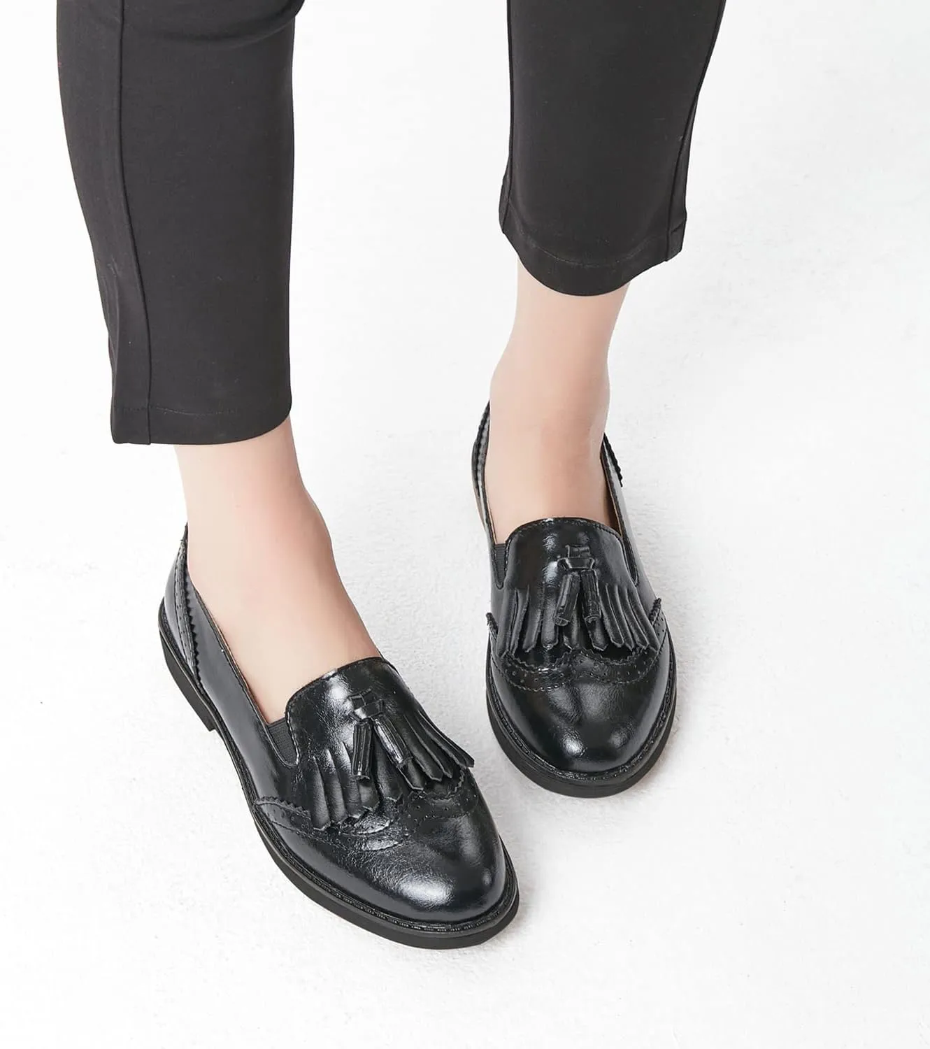 TRULAND Women’s Leather Penny Loafers – Slip On Wingtip Oxfords Tassel Loafers Comfortable Casual Dressy Shoes for Office Work