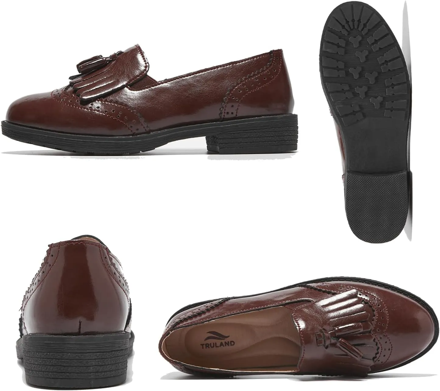 TRULAND Women’s Leather Penny Loafers – Slip On Wingtip Oxfords Tassel Loafers Comfortable Casual Dressy Shoes for Office Work
