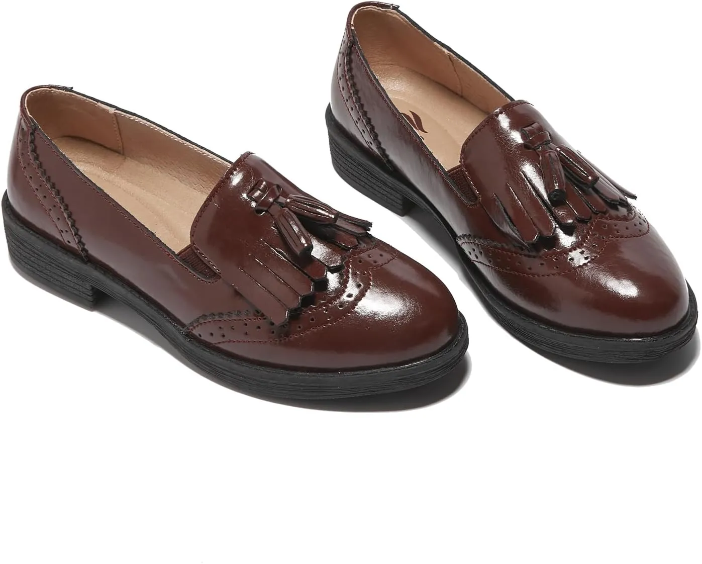 TRULAND Women’s Leather Penny Loafers – Slip On Wingtip Oxfords Tassel Loafers Comfortable Casual Dressy Shoes for Office Work